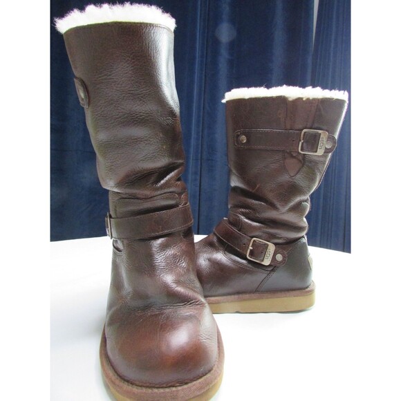 Ugg Kensington Buckle Dark Brown Leather and Wool Boot Women's 10 - Picture 8 of 8